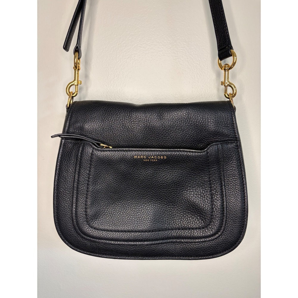 Marc Jacobs Empire City Messenger Crossbody Saddle Bag Black Pebbled Leather
